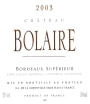 Chateau Bolaire Bordeaux Superieur 2003  Front Label