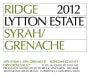 Ridge Lytton Estate Vineyard Grenache/Syrah 2012  Front Label