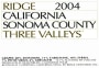 Ridge Three Valleys Zinfandel 2004  Front Label