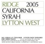 Ridge Lytton West Syrah 2005  Front Label