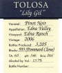 Tolosa Winery Lily Gil Pinot Noir 2006  Front Label