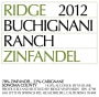Ridge Buchignani Ranch Zinfandel 2012 Front Label