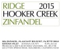 Ridge Hooker Creek Zinfandel 2015 Front Label