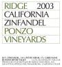 Ridge Ponzo Zinfandel 2003  Front Label