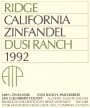 Ridge Dusi Ranch Zinfandel 1992  Front Label