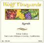 Wolff Vineyards Syrah 2014  Front Label