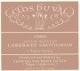 Clos du Val Napa Valley Cabernet Sauvignon 1986  Front Label