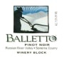 Balletto Winery Winery Block Pinot Noir 2009  Front Label