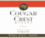 Cougar Crest Estate Syrah 2005  Front Label