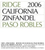 Ridge Paso Robles Zinfandel 2006  Front Label