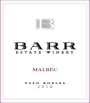 Barr Estate Winery Malbec 2010  Front Label