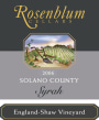 Rosenblum Cellars England Shaw Vineyard Syrah 2006  Front Label