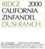 Ridge Dusi Ranch Zinfandel 2000  Front Label