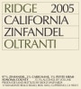Ridge Oltranti Zinfandel 2005 Front Label