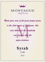 Montague Family Estate Lodi Syrah 2015  Front Label