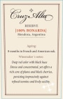 Cruz Alta Bonarda Reserve 2014 Front Label