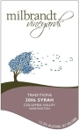 Milbrandt Traditions Syrah 2006  Front Label