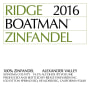 Ridge Boatman Zinfandel 2016  Front Label