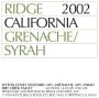 Ridge Lytton Estate Vineyard Grenache/Syrah 2002 Front Label