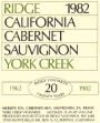 Ridge York Creek Cabernet Sauvignon 1982  Front Label