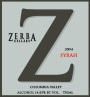 Zerba Cellars Syrah 2004 Front Label