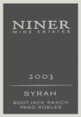 Niner Bootjack Ranch Syrah 2003  Front Label