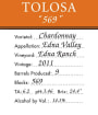 Tolosa Winery 569 Chardonnay 2011  Front Label